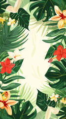 background with tropical leaves and flowers
