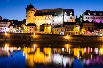 Twilight reflections of european riverside castle