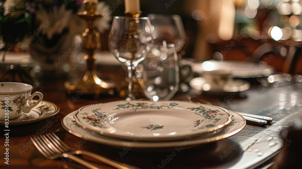 Poster a table with a pristine plate displayed a top notch image