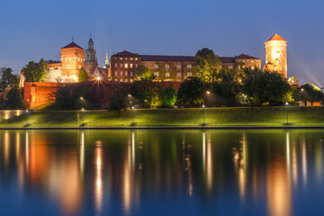 Twilight reflection of wawel castle in krakow