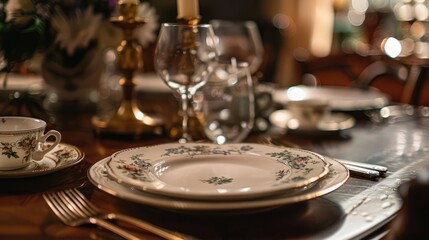 A table with a pristine plate displayed A top notch image