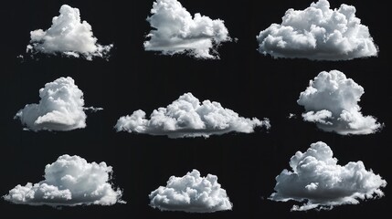 Cloud set isolated on a black background