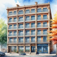 Fototapeta premium Old concrete and glass buildiung again the sky, minimal style