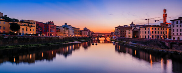 Sunset over river arno in florence, italy