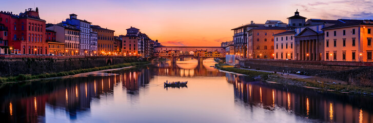 Sunset panorama of the arno river in florence, italy