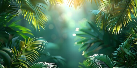 Serene tropical jungle scene with sunlight filtering through the canopy, inviting viewers to imagine a peaceful getaway in nature.