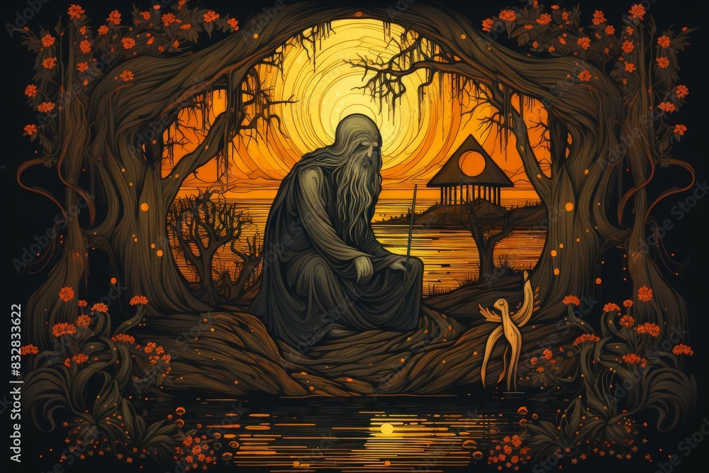 Canvas Prints a mysterious and enigmatic hermit, dwelling in solitude and possessing ancient wisdom. - generative 