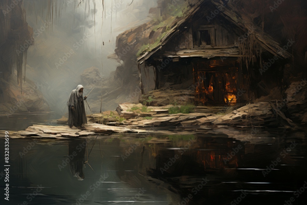 Canvas Prints a mysterious and enigmatic hermit, dwelling in solitude and possessing ancient wisdom. - generative 