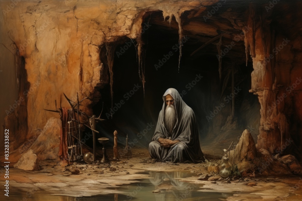 Canvas Prints a mysterious and enigmatic hermit, dwelling in solitude and possessing ancient wisdom. - generative 