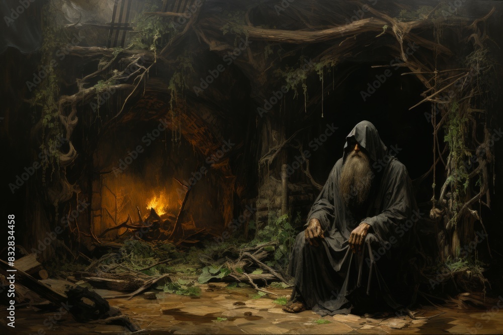 Canvas Prints a mysterious and enigmatic hermit, dwelling in solitude and possessing ancient wisdom. - generative 