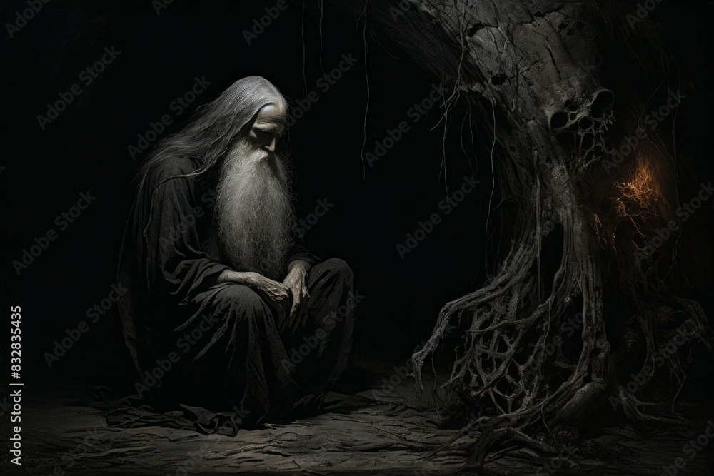 Canvas Prints a mysterious and enigmatic hermit, dwelling in solitude and possessing ancient wisdom. - generative 