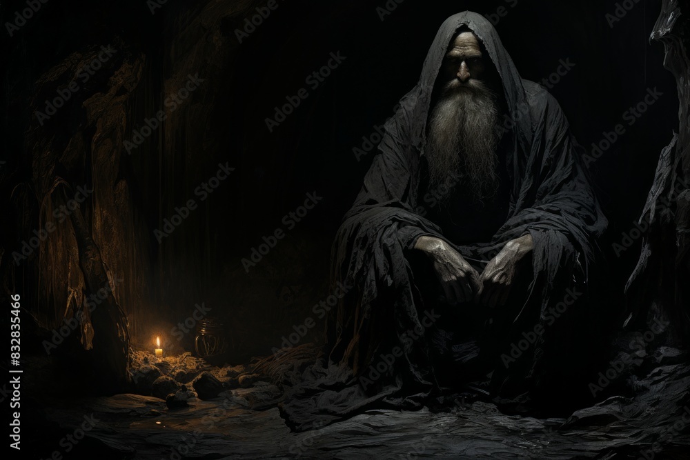 Canvas Prints a mysterious and enigmatic hermit, dwelling in solitude and possessing ancient wisdom. - generative 