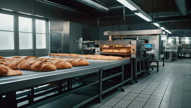 Automatic bakery production line with bread in bakery
