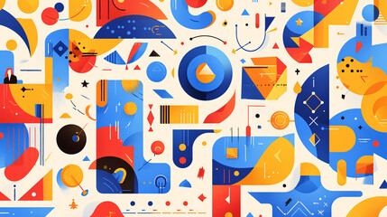 Naklejka premium A playful background with a variety of geometric shapes in vibrant colors, creating a fun and engaging abstract design