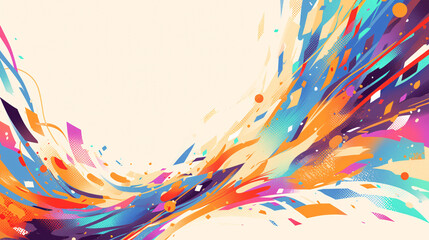 A dynamic web banner with flat, abstract bursts of color and shapes in a vibrant palette, suitable for an energetic background
