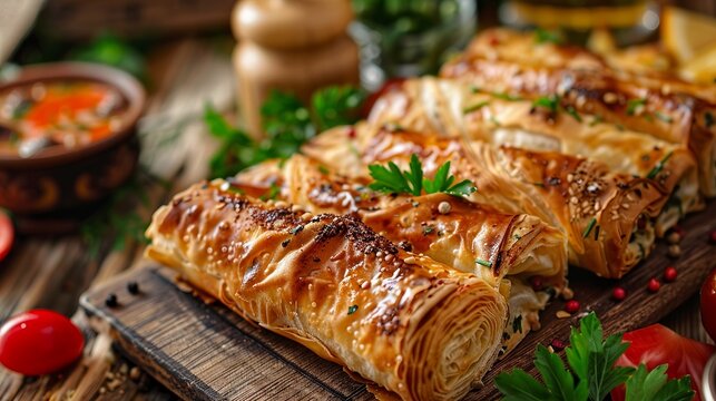 Indulge in the delectable flavors of Turkish cuisine with Su boregi, a flaky pastry filled with savory ingredients.