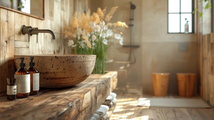 wabi sabi bathroom, a wabi sabi-inspired bathroom design blends rustic wood, stone accents, and bamboo fixtures to embrace imperfection and impermanence aesthetics