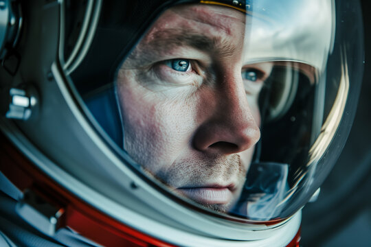 Close-up of an astronaut in a space helmet. Generative AI image