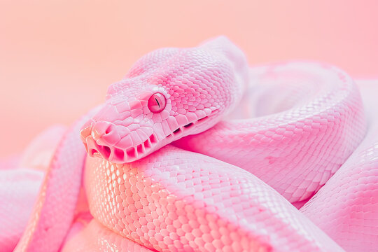 Pink-toned artistic depiction of a coiled snake. Generative AI image