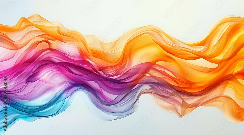 Poster abstract flowing ribbons of vibrant colors on a white background, creating a dynamic and energetic v