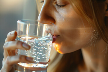 Woman Drinking Water From a Glass - Powered by Adobe