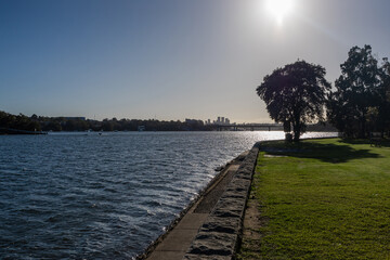 Sunny morning view of Parramatta River around Bay Run area, Sydney, Australia.