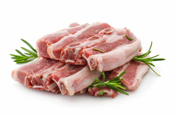 Fototapeta premium Fresh Raw Pork Ribs With Rosemary on White Background During Daytime