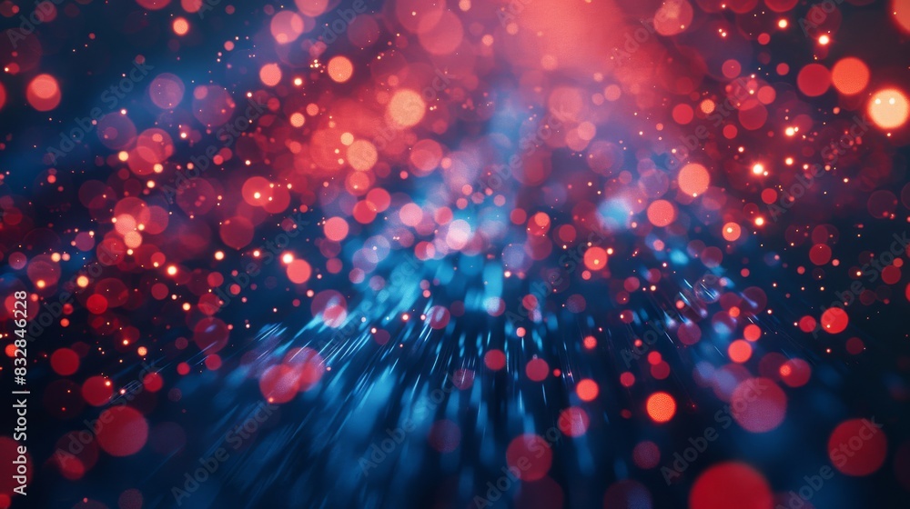 Poster red and blue bokeh lights on a dark background. abstract bokeh background