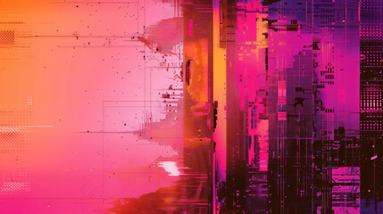 Obraz premium purple and pink distorted glitch effect on digital art background