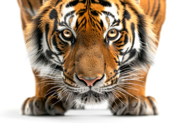 Obraz premium a tiger's face with intense eyes and a focused stare.
