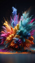 Fototapeta premium Colored powder explosion. Abstract closeup dust on backdrop. 
