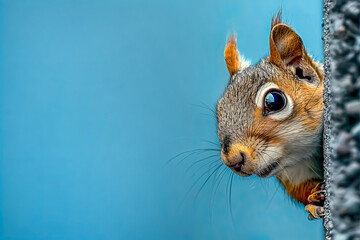 A squirrel peeks around a corner.