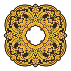 Isolated ornamental design. Ornamental elements for your designs. Black and gold colors. Floral carving decoration for postcards, invitations, social media or wedding.