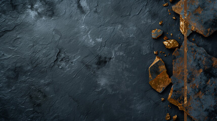 A black and gold background with a broken rock in the middle