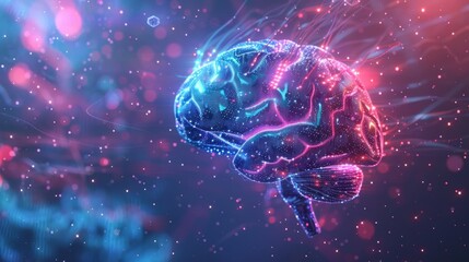 Abstract Digital Brain with Neural Connections, Generative AI