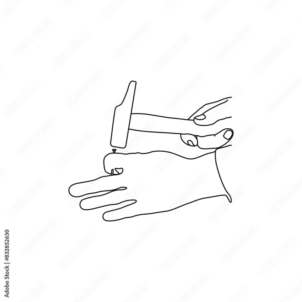Poster hand with hammer vector. hammer in hand icon with sparkles. hammer symbol of strength and power vect