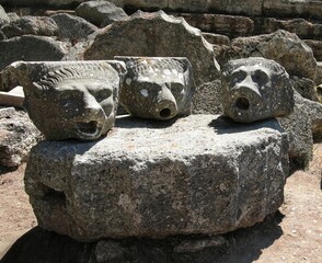 Lion Heads On Doric Columns Ancient Olympia Greece