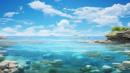 Fototapeta premium A Serene Coastal Scene with Tranquil Blue Waters and a Bright Sky