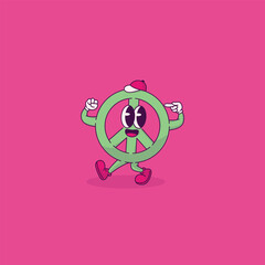 Peace logo retro character with cute pose