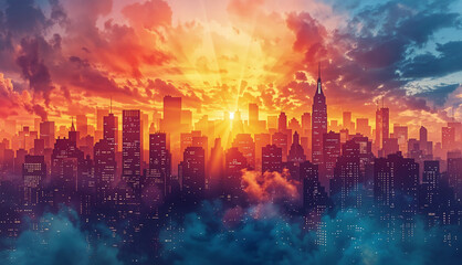 Fototapeta premium Startup Synergy Skyline, Paint a vibrant skyline of collaboration and synergy, startups form the building blocks of a thriving ecosystem, 