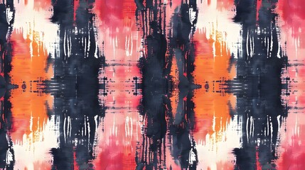 Artistic geo deep tie dye stripe, check motifs retro modern coloured boho seamless Dyed Print pattern design . Abstract Texture Hand Ethnic Batik for runner carpet, rug, scarf, curtain