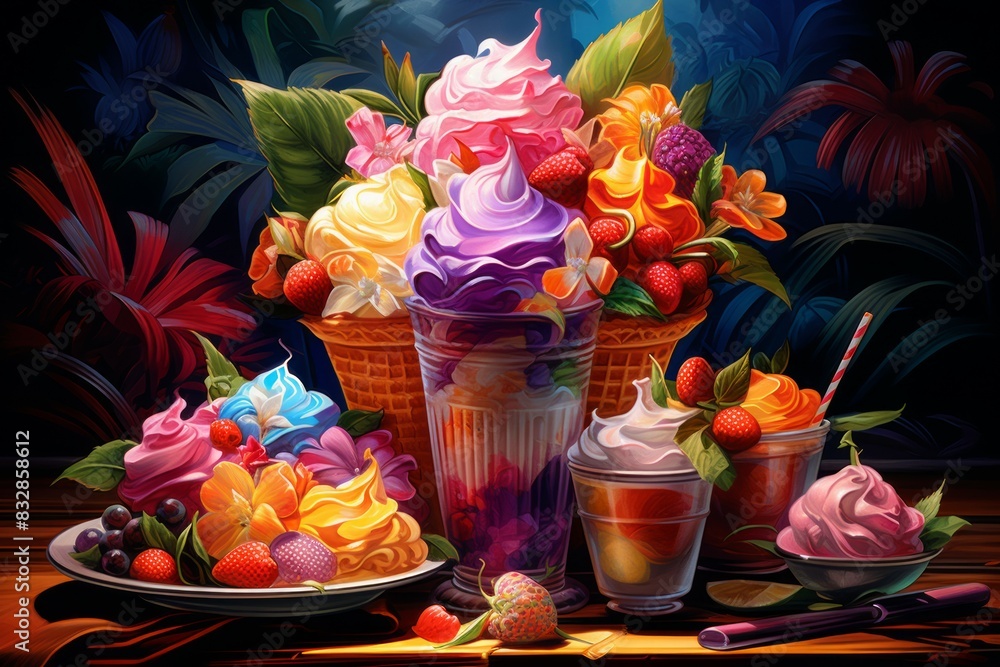 Wall mural Ice cream and summer treats - Generative AI