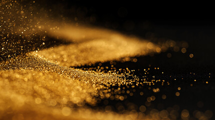 A gold colored sparkly substance is spread across a black background