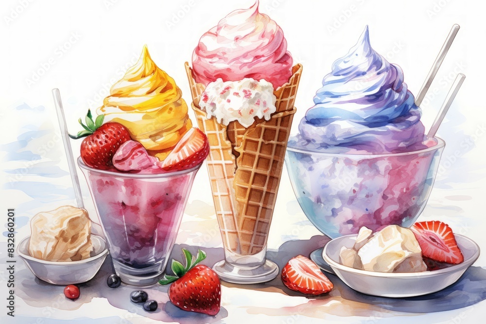 Wall mural Ice cream and summer treats - Generative AI