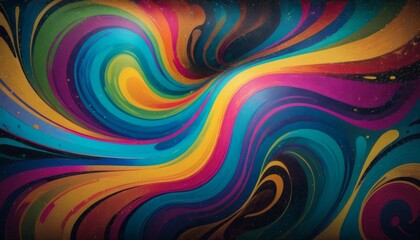 Fototapeta premium A vibrant abstract painting featuring swirling patterns of multiple colors against a dark background, representing motion and energy.. AI Generation