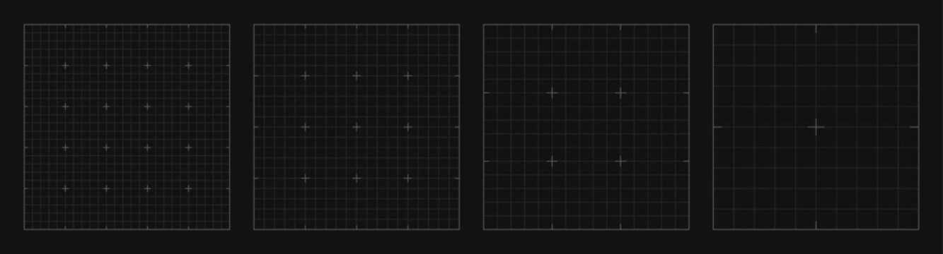 Set of square grid background with empty space on dark gray backdrop. Design of square graph paper, school math sheet, grid paper sheet, notebook pattern, architectural graph paper
