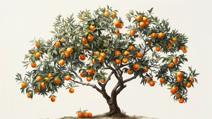 Fototapeta premium Orange Tree Illustration with Ripe Fruits - Generative AI