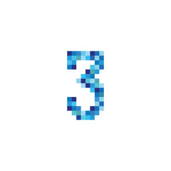 number 3 pixels, simple blue vector logo symbol