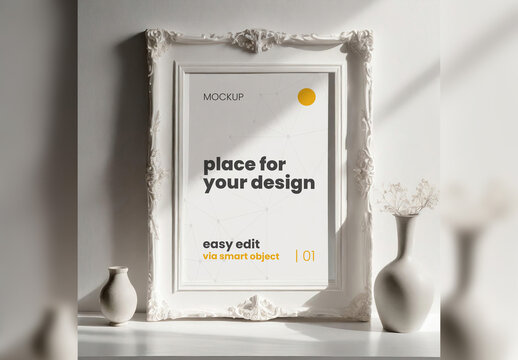 Elegant Baroque Poster Frame Mockup with Subtle Light 03 Generative Ai
