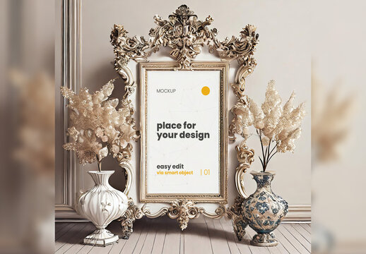Elegant Baroque Scene Poster Frame Mockup 03 Generative Ai